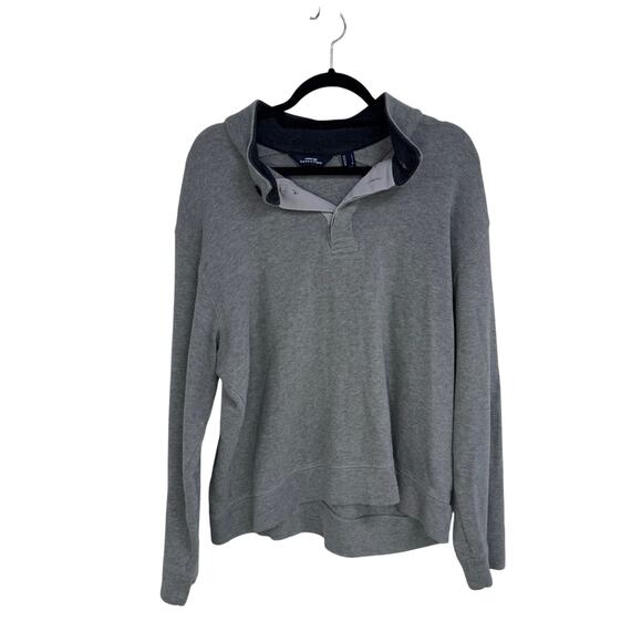 Lands’ End Long Sleeve 3/4 Button Collar Gray Pullover Mens Large - Picture 1 of 5